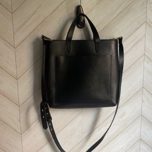 Madewell small zip top transport tote crossbody bag black